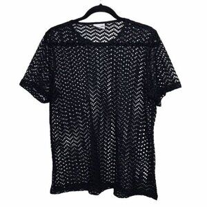 Bon Worth Black Open Crochet Knit Net Style T Shirt Tee Top Approx XL